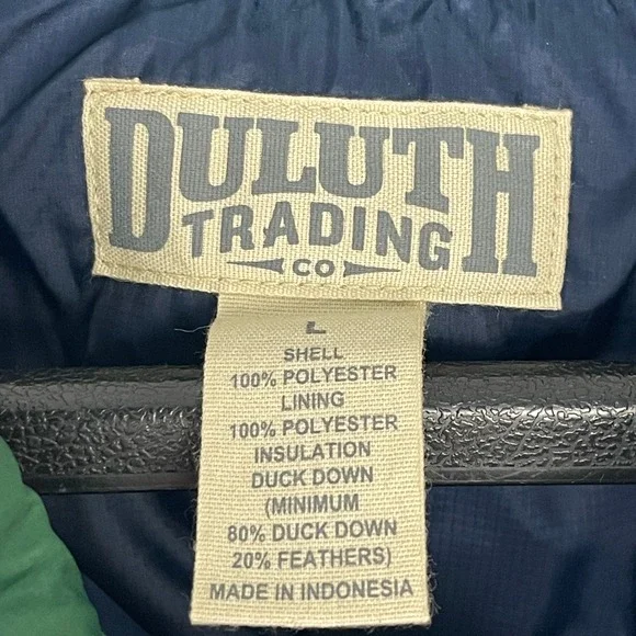 Duluth Trading Co Mens Large Down Quilted Puffer Jacket Forest Green Snap Up - Picture 2 of 11